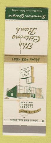 Matchbook Cover - The Citizens Bank Greensboro GA