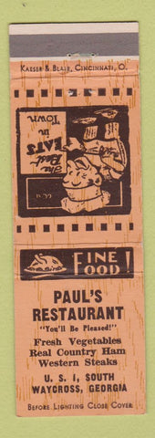 Matchbook Cover - Paul's Restaurant Waycross GA