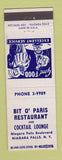 Matchbook Cover - Bit O Paris Restaurant Niagara Falls NY