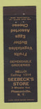 Matchbook Cover - Seebeck's Store Pleasantville NY grocery