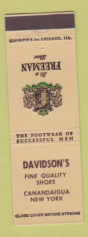 Matchbook Cover - Freeman Men's Shoes Davidson's Canandaigua NY