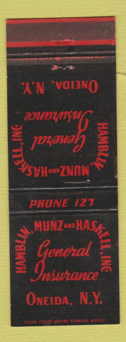 Matchbook Cover - Hamblin Munz Haskell General Insurance Oneida NY