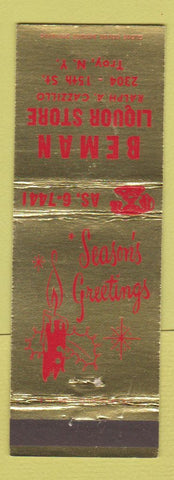 Matchbook Cover - Beman Liquor Store Troy NY Christmas