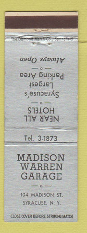 Matchbook Cover - Madison Warren Garage Syracuse NY