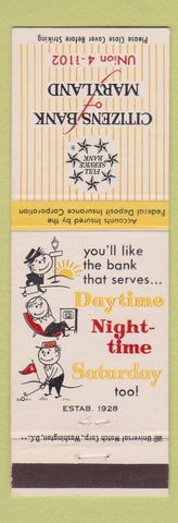 Matchbook Cover - Citizens Bank of Maryland Riverdale MD