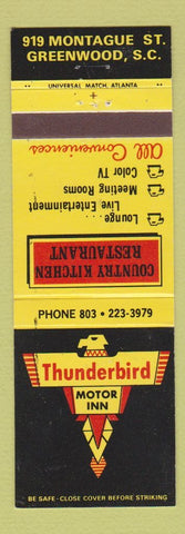 Matchbook Cover - Thunderbird Motor Inn Greenwood SC