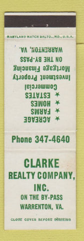 Matchbook Cover - Clarke Real Estate Warrenton VA