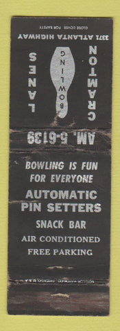 Matchbook Cover - Cramton Lanes Bowling Montgomery AL WORN