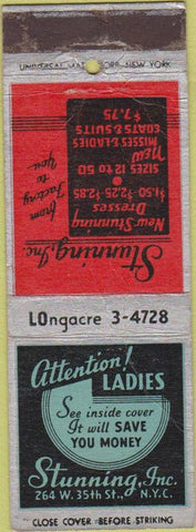 Matchbook Cover - Stunning Inc women's Clothes New York City WORN