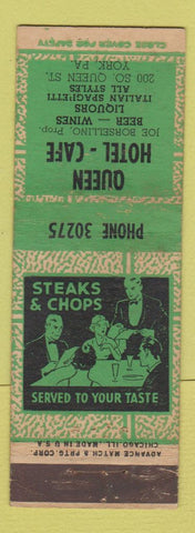 Matchbook Cover - Queen Hotel Cafe York PA ADVANCE