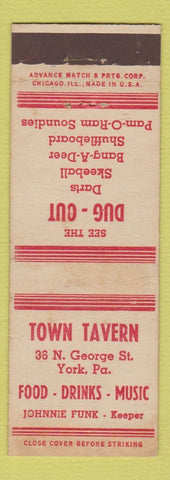 Matchbook Cover - Town Tavern Dug Out York PA ADVANCE