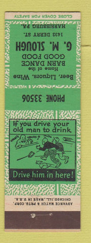 Matchbook Cover - GM Slough Restaurant Harrisburg PA ADVANCE GREEN