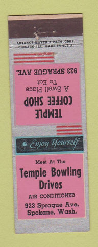 Matchbook Cover - Temple Bowling Spokane WA Coffee Shop ADVANCE