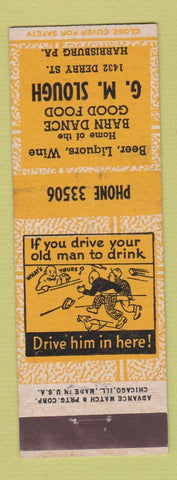 Matchbook Cover - GM Slough Restaurant Harrisburg PA ADVANCE YELLOW