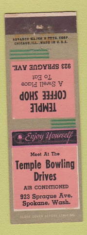 Matchbook Cover - Temple Bowling Spokane WA Coffee Shop ADVANCE