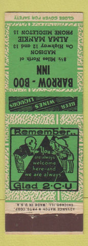 Matchbook Cover - Barrow Boo Inn Alma Mankie Middleton WI ADVANCE