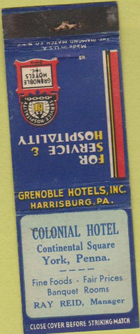 Matchbook Cover - Colonial Hotel York PA