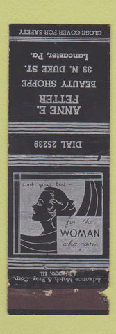 Matchbook Cover - Anne Fetter Beauty Salon Lancaster PA ADVANCE POOR STRIKER