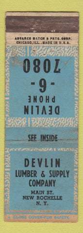 Matchbook Cover - Devlin Lumber Supply New Rochelle NY ADVANCE WEAR