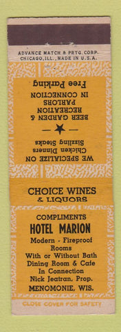 Matchbook Cover - Hotel Marion Menomonie WI ADVANCE YELLOW