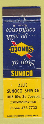Matchbook Cover - Allie Sunoco oil gas Drummondville QC