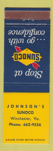 Matchbook Cover - Sunoco oil gas Johnson's Winchester VA