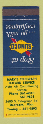Matchbook Cover - Marv's Telegraph Sunoco oil gas Dearborn MI