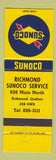 Matchbook Cover - Sunoco oil gas Richmond QC