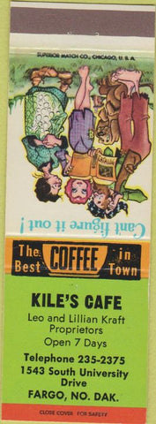 Matchbook Cover - Kile's Cafe Fargo ND hillbilly
