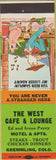 Matchbook Cover - West Cafe Lounge Kremmling CO hillbilly
