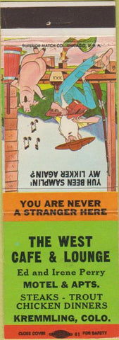 Matchbook Cover - West Cafe Lounge Kremmling CO hillbilly