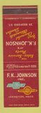 Matchbook Cover - FK Johnson Chevrolet Oldsmobile Lexington MA