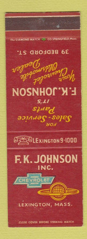 Matchbook Cover - FK Johnson Chevrolet Oldsmobile Lexington MA