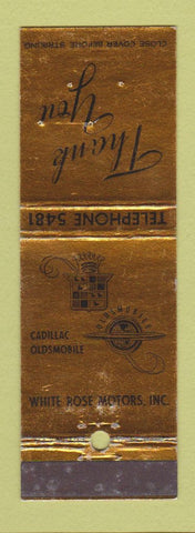 Matchbook Cover - White Rose Motors Cadillac Oldsmobile York PA