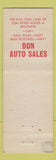 Matchbook Cover - Don Auto Sales Washington Court House OH drug store Cadillac
