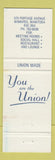 Matchbook Cover - Union Centre Winnipeg MB