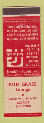 Matchbook Cover - Blue Grass Lounge Franklin Foods Nuts Ann Arbor Detroit MI