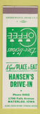 Matchbook Cover - Hansen's Drive In Waterloo IA SAMPLE