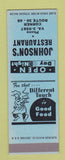 Matchbook Cover - Johnson's Restaurant  SAMPLE