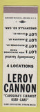 Matchbook Cover - Leroy Cannon Used Cars Greenville SC SAMPLE