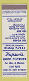 Matchbook Cover - Kapson's Clothes Chicago IL SAMPLE