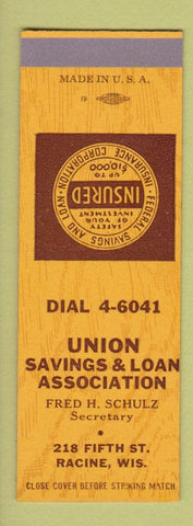 Matchbook Cover - Union Savings and Loan Racine WI SAMPLE