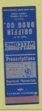 Matchbook Cover - Griffin Drug Company Liberty TX SAMPLE