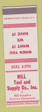 Matchbook Cover - Hill Tool and and Supply Company Rockford IL SAMPLE