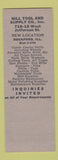 Matchbook Cover - Hill Tool and and Supply Company Rockford IL SAMPLE