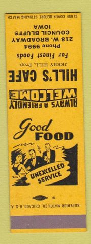 Matchbook Cover - Hill's Cafe Council Bluffs IA SAMPLE