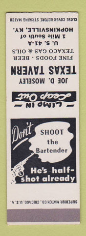 Matchbook Cover - Joe Moseley Texas Tavern Hopkinsville KY Texaco oil gas SAMPLE