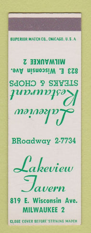Matchbook Cover - Lakeview Tavern Milwaukee WI Restaurant SAMPLE