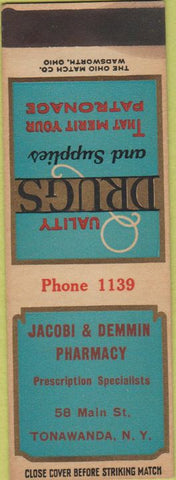 Matchbook Cover - Jacobi Demmin Pharmacy Tonawanda NY