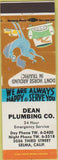 Matchbook Cover - Dean Plumbing Co Selma CA